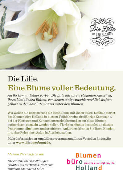 Lilien-Anzeige für das Blumenbüro Holland